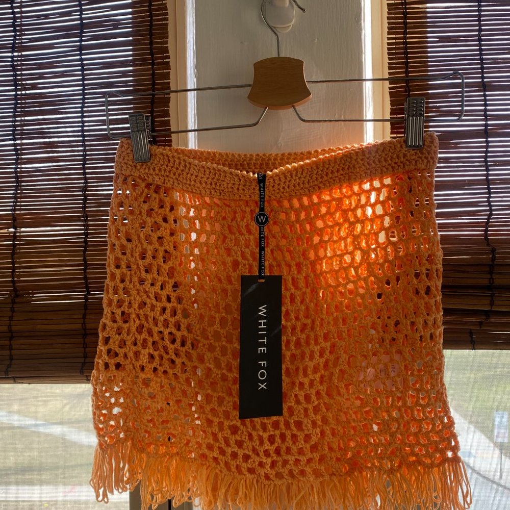 Size S/M Orange White Fox Boutique Bikini Cover Up, Covers the butt!